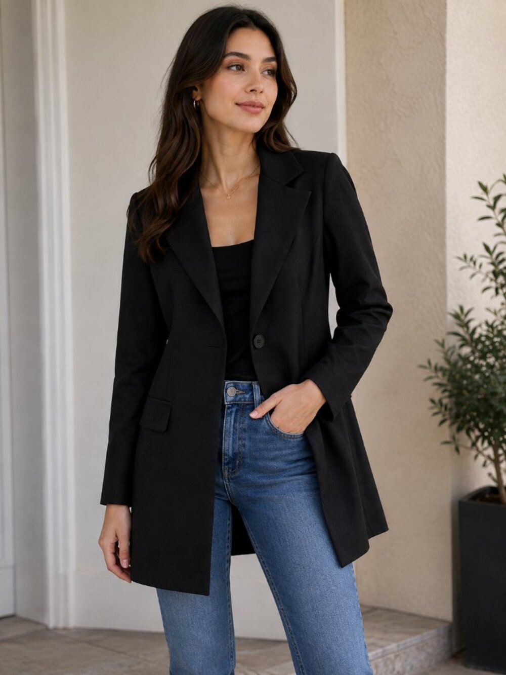 Star C.C.C. Black Longline Blazer Jacket Large Career Office Minimalist Chic